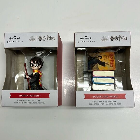 Hallmark Bundle of (2) Harry Potter Ornaments (Harry Potter & Books with Wand) - Picture 1 of 11